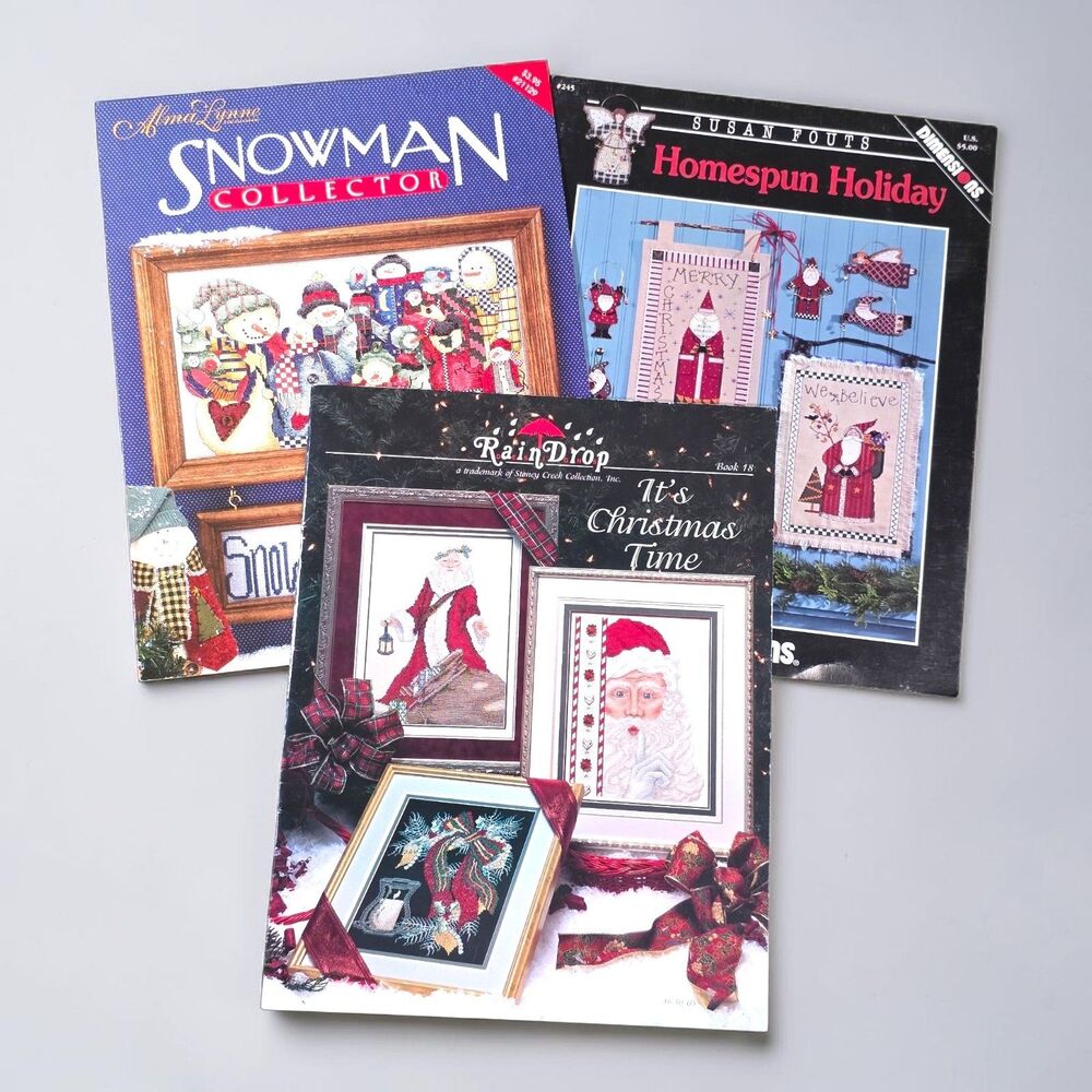 Lot of 3 Vintage Christmas Cross Stitch Pattern Books Dimensions Alma Lynne